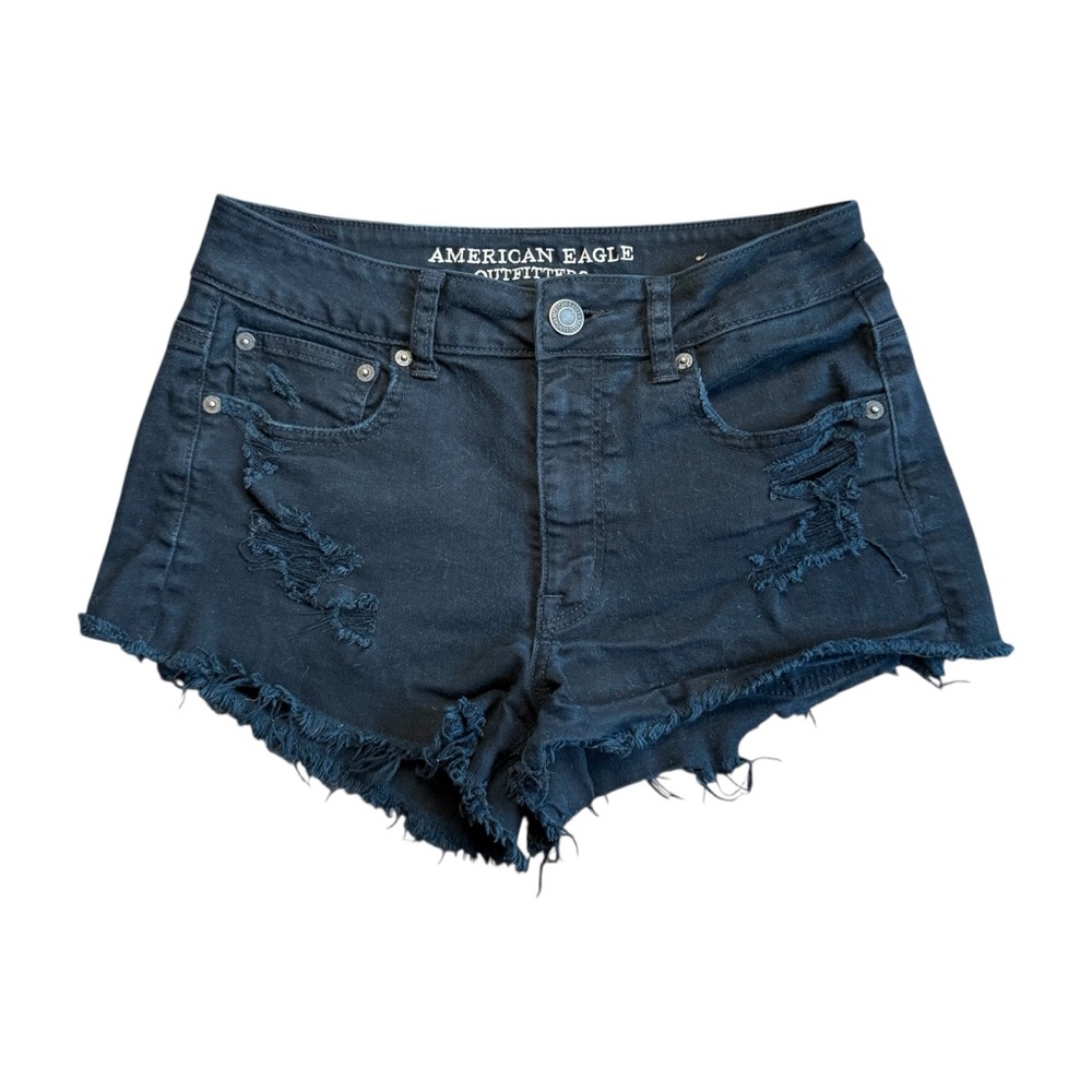 American Eagle Stretch Black Jean Shorts Size 6
